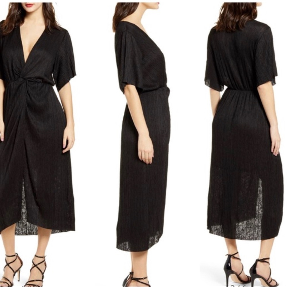 NWT ALL IN FAVOR Dolman Plisse Midi Dress In Black